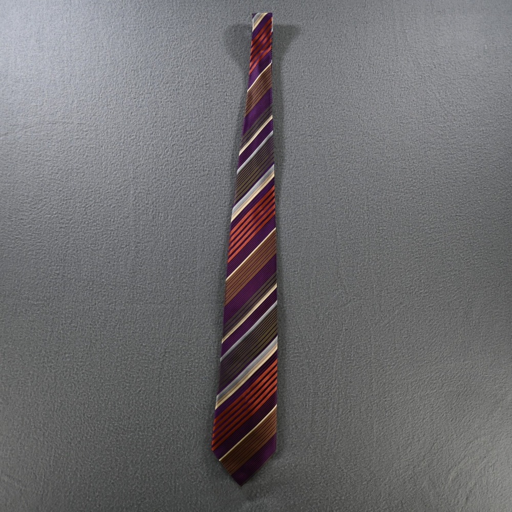 Kenneth Cole New York Mens Striped Silk Necktie One Size Purple Orange Brown
